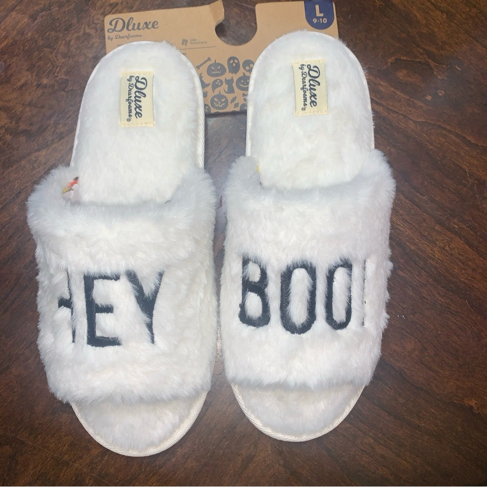 Dluxe by Dearforms Memory Foam Slippers HEY BOO! Size L 9-10